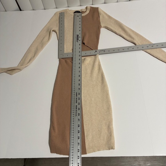 FINAL TOUCH Two Tone Color Block Ribbed Knit Cut Out Cropped Sweater Mini Dress - Picture 5 of 6